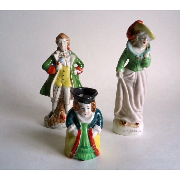3 Occupied Japan Figuines Victorian Couples and Miniature Renaissance Woman Toby - Picture 1 of 5